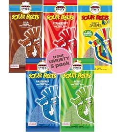DOUzzle Graduation Treats - Sour Belts Chewy Candy Strips Variety Pack Assortment (Pack of 5) Goodie Bag Stuffer, Pinata Filler - Kosher Parve