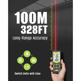 Laser Measure, Inkerma Laser Measurement Tool, 328Ft/100M Laser Distance Meter with Angle Sensor, Ft/in/M Multiple Units, Length/Area/Volume/Pythagorean Mode,Battery Included