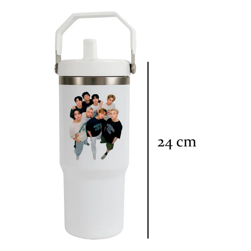 Termo Alto Acero Inoxidable Bts Integrantes Kpop 900 Ml Blanco