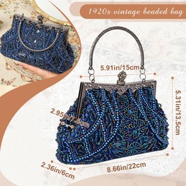 Amylove 1920s Vintage Beaded Clutch Evening Bag Formal 1920s Accessories for Women Wedding Party Gift(Dark Blue)