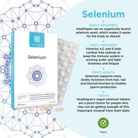 healthspan Healthspan Selenium | 240 Tablets | Highly Absorbable | with Vitamin C, A & E | Hair, Nails and Skin Health | Vegan