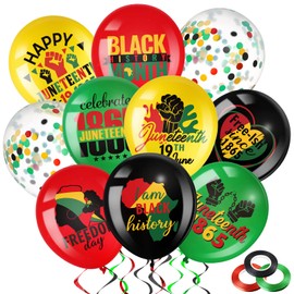 45 Pcs Happy Juneteenth Balloons,Freedom Day Black Patriotic Party Decoration Latex Balloons,Africa Afro American Independence Day Party Supplies Balloons for 1865 June 19th Black History Party