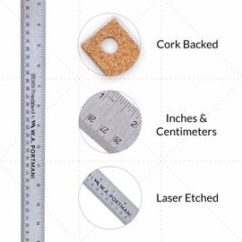 Breman Precision Metal Ruler 18 Inch Cork Back – Stainless Steel Straight Edge, Flexible Non-Slip 18 Inch Metal Ruler with Cork Backing – Imperial & Metric for Crafting, School, Workshop & Home Use