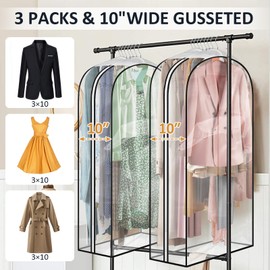DIRXVMC Garment Bag Pack of 3 Garment Cover Transparent Suit Bag Breathable Clothes Cover with Zip 130 x 60 x 25 cm Protective Covers for Suits Dresses Jackets Shirts (50 Inches)