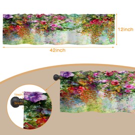 Valances for Windows, Abstract Flowers Watercolor Painting Semi Sheer Valances Windows Curtain, Rod Pocket Short Window Treatment Light Filtering Decor Valances for Kitchen Living Room Bedroom-42"x12"