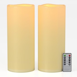 Yongmao 12" x 5" Ivory Large Waterproof Outdoor Flameless Candles Battery Operated LED Flickering Pillar Candles with Remote and Timer for Indoor Outdoor Lanterns, Long Lasting, Set of 2