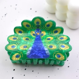 Spreading Peacock Shape Hair Claws Non Slip 3.1" Teal Green Hair Clips for Women Girls Medium Thick Hair Accessories