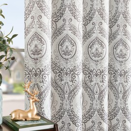 jinchan Blackout Curtains 90 Inch Length 2 Panels Grey Damask Medallion Window Curtains for Bedroom Grommet Thermal Insulated Drapes for Living Room Vintage Luxury Window Treatments Set