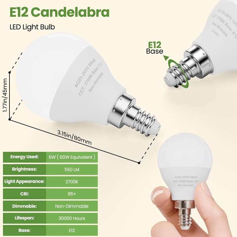 GOSCHE E12 LED Candelabra Light Bulbs, 60 Watt Equivalent, 120V