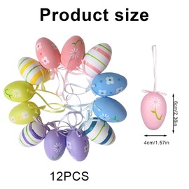 Pack of 12 Easter Eggs for Hanging, Colourful Easter Eggs Decoration, with Silk Ribbon, Craft Easter Eggs, with Various Style Strips, Dots, Flowers, Painted Eggs, for Children, Easter Crafts,