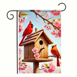 BlissYard Spring Welcome Cardinal Garden Flag 12x18 Double Sided Floral Red Bird Cardinal Yard Flags for Outside Holiday Seasonal Garden Decor Porch Lawn Outdoor Decorations Banner
