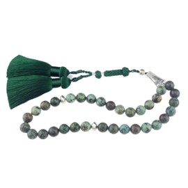 beirunde Tasbih Tesbih Islamic 33 Prayer Beads, Muslim Islam Subha Sebha Worry Beads, Allah Mohammed Ramadan Rosary,Misbaha Masbaha Tasbeeh Sibha Beads, Africa Green Turquoise Nature Stone Beads,