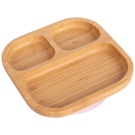 Tiny Dining Baby Plate with Suction Cup - Segmented - Pastel Pink - Divided Non-Slip Bamboo Self-Feeding Baby Weaning Plate for Babies, Toddlers, Children
