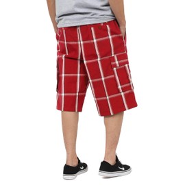 Shaka Mens Plaid Shorts Checkered Cargo Cotton Loose Fit Pocket S-5XL Solid (Medium, 1ks05_Red)