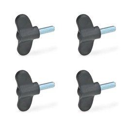Ganter Normelemente Wing Screw GN 633-55-M8-40-DSG, Pack of 4, Wing Handle, Black Plastic, Screw Steel M8 x 40