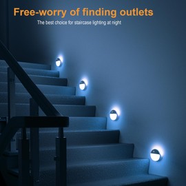 YUNLEX 2 Pack Motion Sensor Night Light, 3 Lighting Modes, Battery-Powered Wardrobe Lights, Stick-Anywhere, Stepless Dimming, Azure Nightlight for Stairs, Bathroom, Bedroom, Hallway