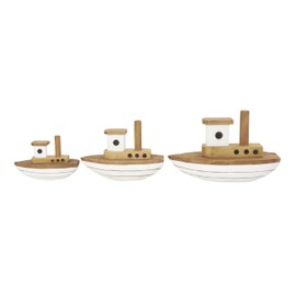 Deco 79 Wood Boat Handmade Decorative Sculpture Home Decor Statues with White Accents, Set of 3 Accent Figurines 6", 5", 4"H, Brown