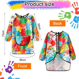 YiJiuBa Children's Painting Apron, Pack of 2 Waterproof Painting Smocks, Adjustable Craft Apron with Sleeves and 1 Pocket for 6-12 Years Girls/Boys, multicoloured