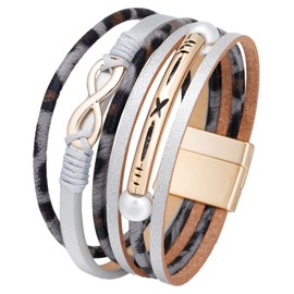 OutstandLong Infinity Leather Wrap Bracelet Women Grey Multi-Layer Wrapped Wristband Bracelets Magnetic Buckle Jewelry