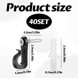 Screw Hooks,40 Pack Screw in Hooks,Q-Hanger Screw in Hooks,Screw in Hooks for Wood,Screw Hooks for Hanging,Screw-in Hooks with Safety Buckle for Light Wire,Fairy Light Hooks for Hanging String Lights