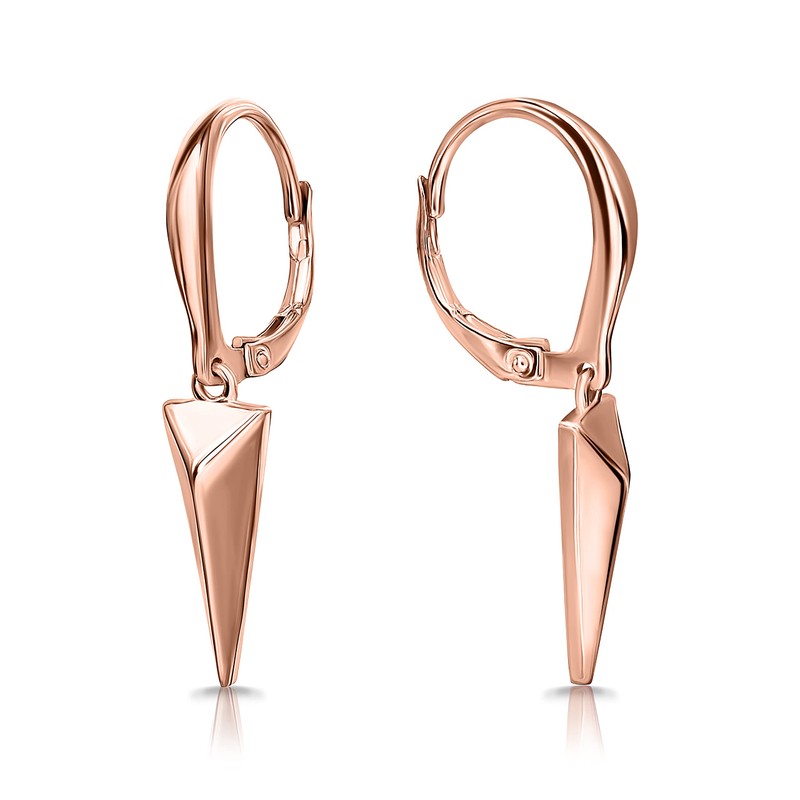 Sterling Silver Geometric Minimalist Triangle Leverback Dangle Drop Earrings for