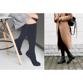 KONY Warm Knee High Socks for Women 3 Pairs, Thick Cotton Cushioned Thermal Long Socks for Hiking Work Gifts (Black - 3 Pairs)