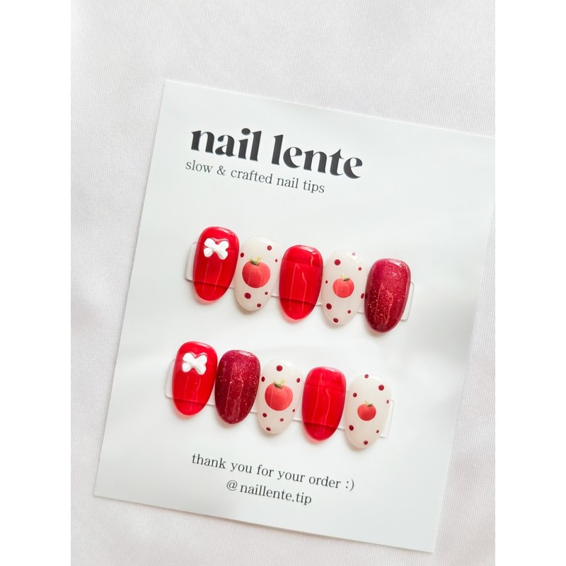 Apple dot nail red gel handmade nail - Square /