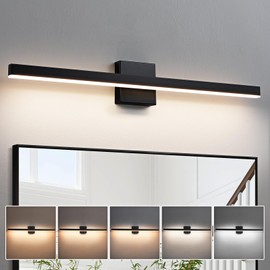 KAISITE Modern Black Bathroom Light - 24 inch Dimmable 5CCT LED Bar Vanity Light Over Mirror