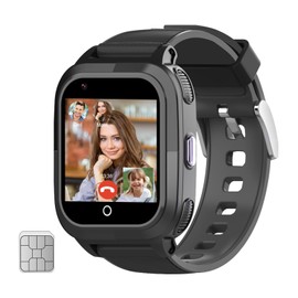 wonlex Kids Smartwatches with SIM Card, 4G Kids GPS Tracker Whatsapp Line Real-time Calling Voice Message SOS Camera, Birthday Gifts for Girls Boys Aged 5-12(Black)