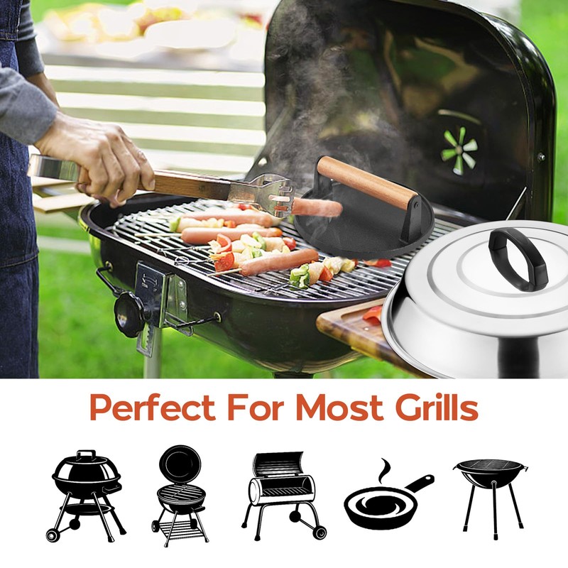 Onader 12 Inch Melting Dome Smash Burger Press Set, Stainless