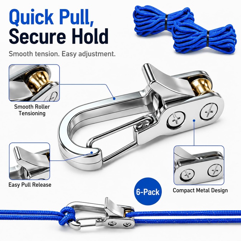 6-Pack Paracord Adjusters,Rope Tightening Tool & Tensioner,Rope with Roller Tensioner