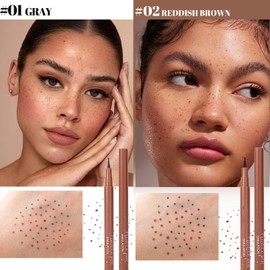 2-Pack Freckle Pen Set – Natural Fake Freckles Makeup Pen, Waterproof & Long-Lasting, Quick-Dry, Sweatproof Dot , Easy to Apply for Lifelike Look（Grey & Reddish Brown）