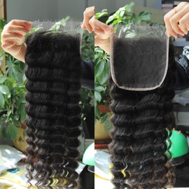 BEEOS Deep Wave HD Lace Closure 5x5 Ultra-thin SKINLIKE Real HD Lace Pre Plucked Bleached Knots Human Hair Closure 16 Inch