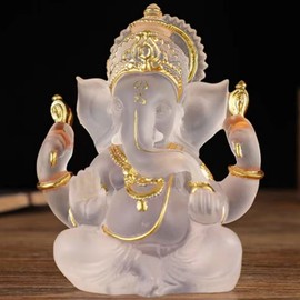 Yahu Lando Indian God Lord Ganesha Statue,Transparent Lmitation Glass Hindu Elephant Statue Ganpati Idol Buddha Sculptures,Hindu Gift,Home Temple Mandir Meditation Yoga Room Decor 3.55"