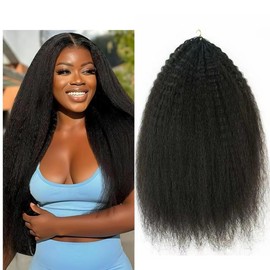 NFHAIR Knotless Pre-Separated Crochet Hair Extensions Kinky Straight Human Hair Crochet Feather Hair Line Extensions 100% Human Hair Natural Color 20inch 120g