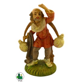 Nativity Villager Figurine Carrying jugs on a yoke 4.25 x 3 x 2 | Beautiful Christmas Heirloom | Handcrafted In Italy | Festive Home Decoration for Christmas