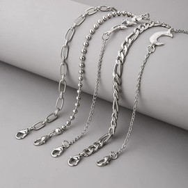 TseenYi Boho Layered Bracelet Set Silver Chain Bracelet Rose Moon Pendant Bracelet Multilayer Stacked Bracelet Wrist Chain Fashion Bracelet Jewelry for Women and Girls Gifts