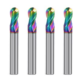 JIANXING 1/8" DLC Coated 2-Flute Carbide Ball Nose End Mill, Ideal for Aluminum, Copper Alloys, and Plastic Machining – High Precision & Wear-Resistant Cutting Tool (4 Pieces)