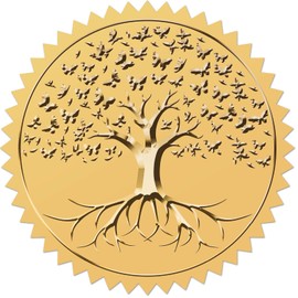 CRASPIRE 100Pcs 2 inch Gold Tree of Life Stickers Gold Embossed Envelope Seals Stickers Paper Self Adhesive Labels with Serrated Edge Envelope Seals Decals for Wedding Party Invitations Card Packaging