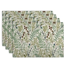 Sage Green Botanical Floral Placemats Set of 4 Vintage Tropical Herbs Fern Leaves Place Mats 12x18 Inch Seasonal Plant Spring Summer Linen Fabric Table Mats for Party Kitchen Dining Decor