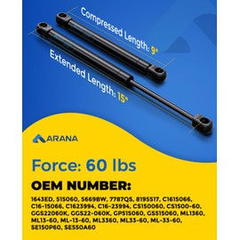 ARANA ml13-60 15 inch Gas Struts 60Lbs, sl-13-60 Gas Lift Struts, GSNI-5150-60 Strut 15 inch Piston for Leer Topper Camper Shell Truck Cap Tool Box Boat Hatch Lid RV Storage Door, 2 Pcs