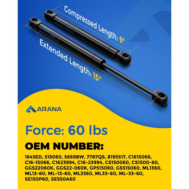 ARANA ml13-60 15 inch Gas Struts 60Lbs, sl-13-60 Gas Lift