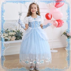 Snyemio Cinderella Dress for Girls Dressing up Costumes Princess Fancy Dress Up Tulle for Birthday Party Cosplay Outfits, 7-8 Years(Label 150)
