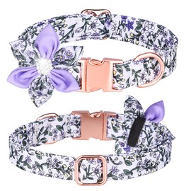 Haoyueer Floral Pattern Puppy Collar - Cute Detachable Rhinestone Flower Dog Collar for Female Dogs - Small, Medium, Large