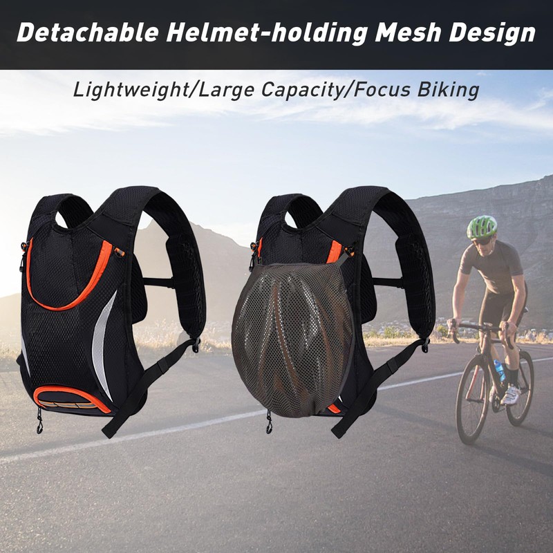 Cycling Hydration Backpack with Water Bottle Holder and Helmet Holder