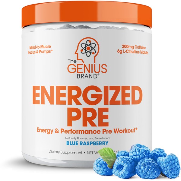 Genius Energized Pre Workout Powder, Blue Raspberry - Caffeine Infused