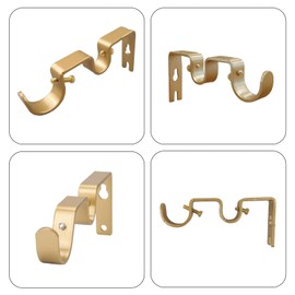Shonmogar Double Curtain Rod Bracket 6 Pack Metal Curtain Rod Holders for Wall Sturdy Curtain Bracket for 1 Inch Curtain Rod Gold Wall Mounted Curtain Rod Hooks for Bedroom Living Room Patio
