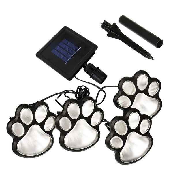 LED Paw Print Solar Lights, Set of 4 Dog,Cat,Puppy Animal Garden Lights Paw Lamp for Pathway,Lawn,Yard,Outdoor Decorations-Solar Paw(White)