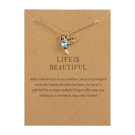 Dreuyet Hummingbird Pendant Necklace for Women Fashion Shiny Rhinestone Bird Flyer Chain Necklaces Lucky Tiny Animal Necklaces Friendship Necklace (blue)