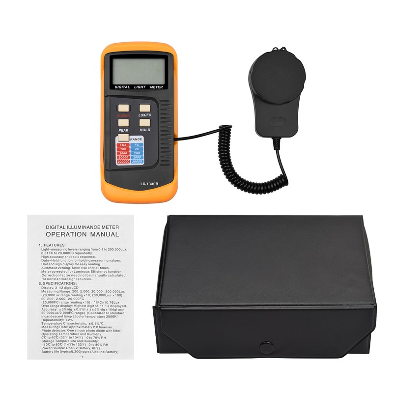 Digital Illuminance Light Meter Manual Range 200 to 200,000 Lux